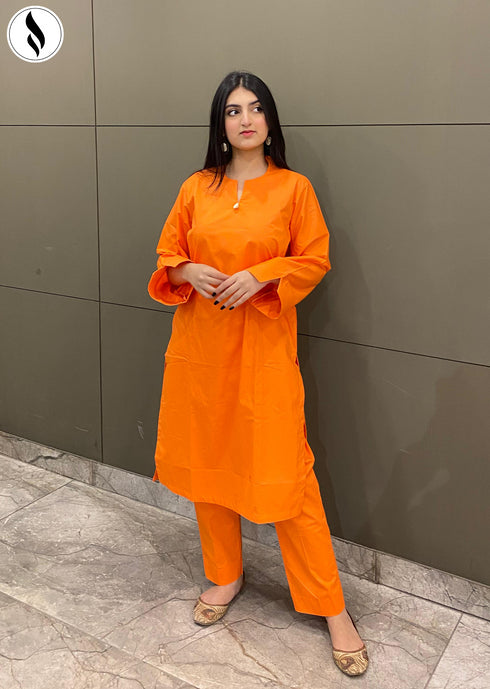 NZSC-1506 Stiched 2 Piece orange Co Ord Set Cotton
